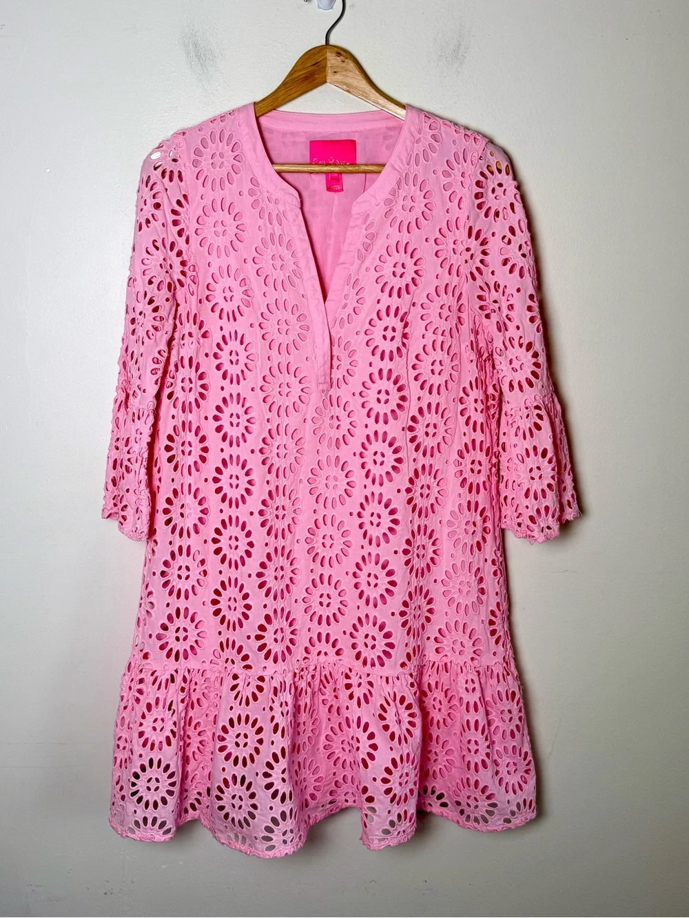 Lilly Pulitzer Bekah Eyelet Tunic Dress Peony Pink 3/4 Sleeve M - Picture 7 of 16